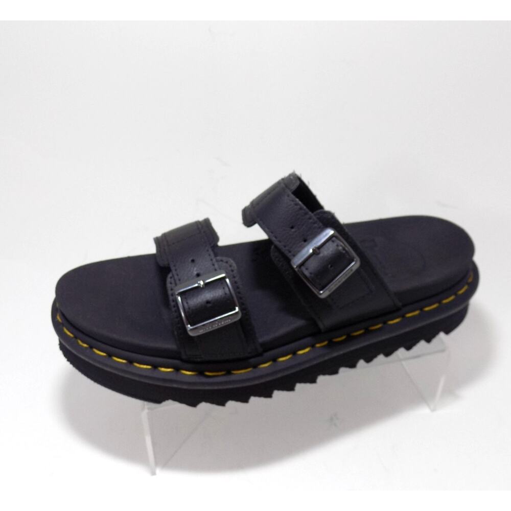 Dr. Martens Black Leather Slip-On Open Toe Casual Slide Women's Sandals- Size 9